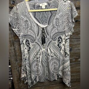 Style & Co. Black and White Paisley Top